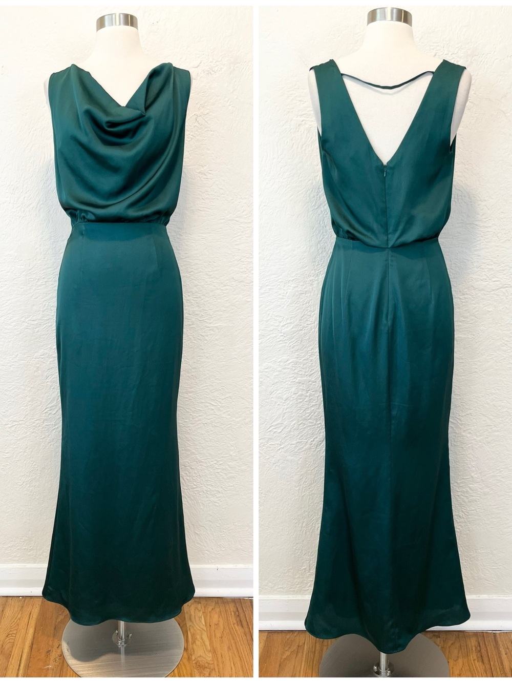 Fame and Partners Maxi Dress Emerald Green Satin Formal Gown 4